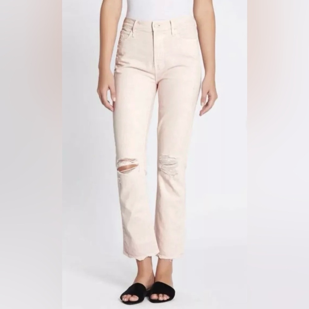 EUC MOTHER SUPERIOR Women's High Waisted Rascal Ankle Jeans Pink‎ Cream Size 24
